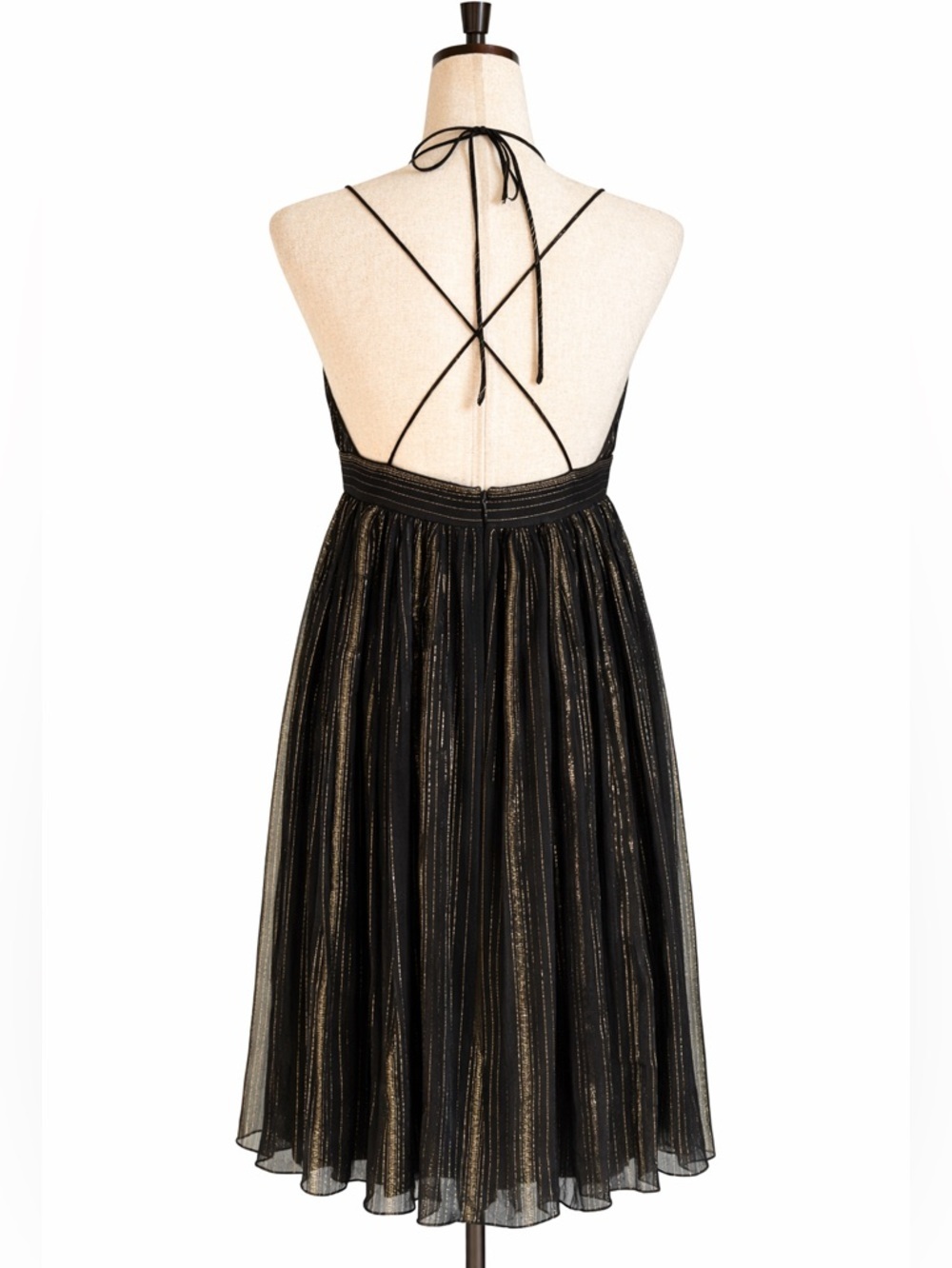Arden B silk metallic gold and black babydoll dress- tie Spaghetti straps-- 6 - Picture 3 of 6
